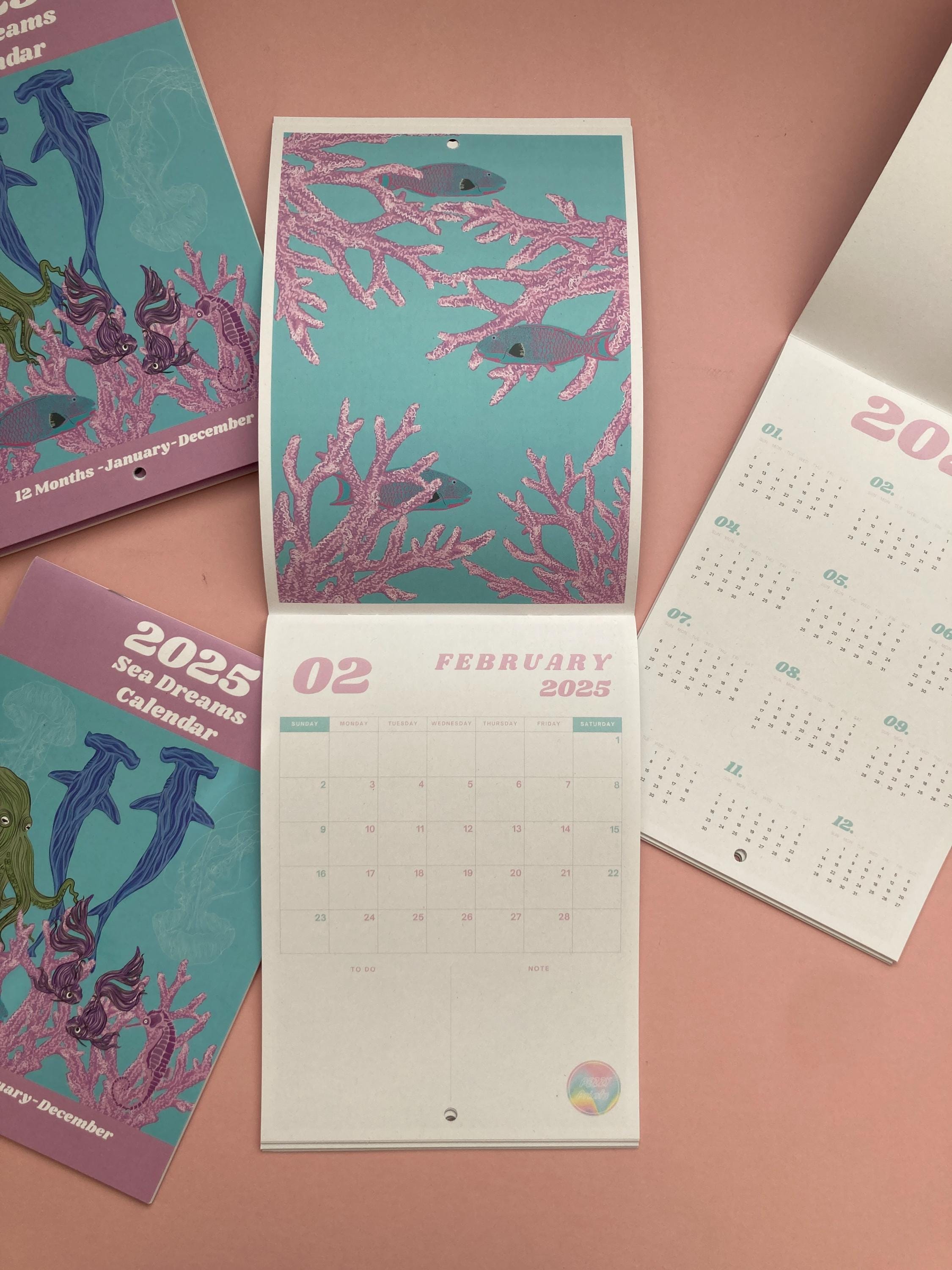 2025 Sea Life Calendar Month by Month Calendar A5 Size Year Calendar