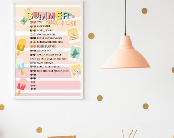 Kid's Summer Bucket List Aesthetic Poster Kids Activity Chart Digital Download Printable