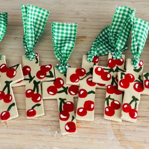 Hand-Painted Ceramic Cross with Gingham Ribbon-Ek Pottery Shop/Ek Designs Studio shop