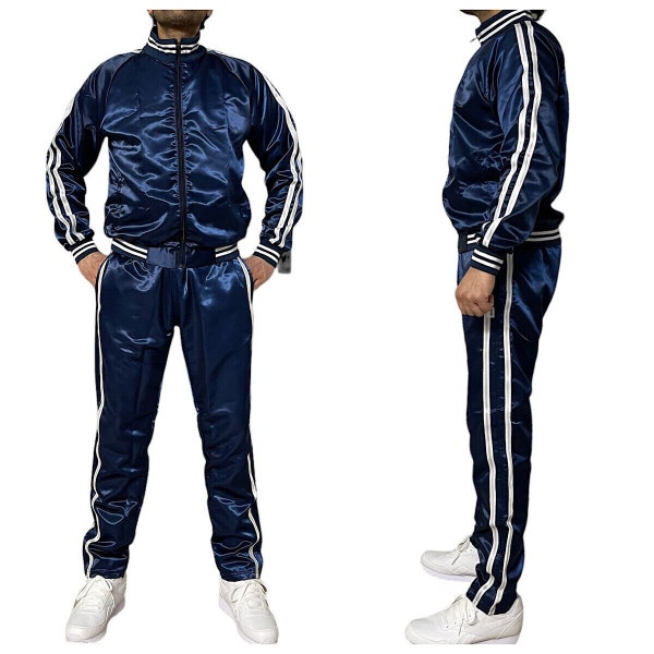 Satin Nylon Sport Jogging Suit made of shiny navy Nylon