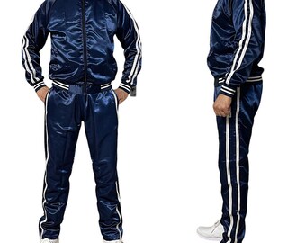 Satin Nylon Sport Jogging Suit made of shiny navy Nylon