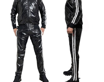 Shine in Style: The Ultimate PU Nylon Sport Jogging Suit Black/White