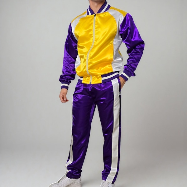 Chándal de nailon satinado brillante para hombre | Conjunto deportivo de dos piezas | Conjunto deportivo retro estilo urbano