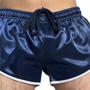 Runway to Retro: Sporty Sprint-Inspired Navy Blue Nylon Satin High Cut Shorts image 3