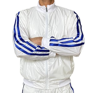 Radiant Performance: Haut de jogging de sport transparent en nylon PU en blanc/bleu brillant image 1