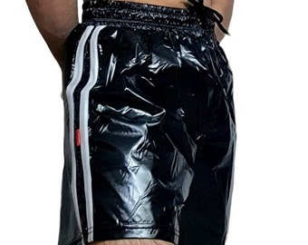 Black PU Nylon Shiny Sweat Shorts