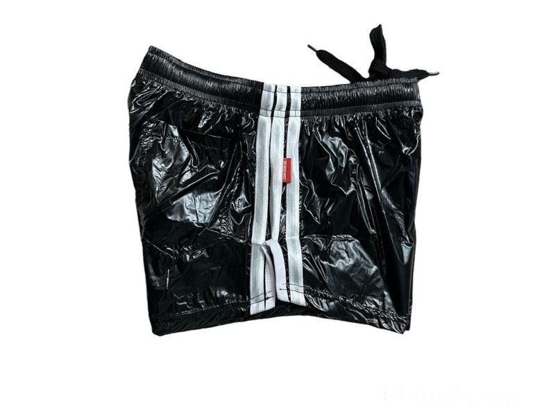 Black PU Nylon Sport Sprint Shorts mit Gummizug Retro Shorts Bild 3