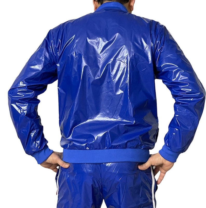 Haut de jogging de sport en nylon PU bleu/blanc brillant image 6