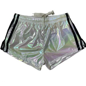 Rainbow PU nylon sports sprint shorts with elastic retro shorts image 2