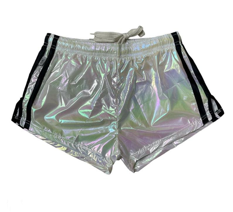 Rainbow PU nylon sports sprint shorts with elastic retro shorts image 2
