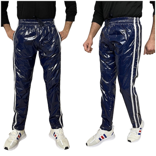 Unleash Your Active Style with our Shiny Navy PU Nylon Sport Jogging Trouser