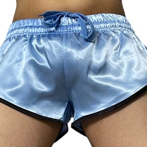 Runway to Retro: Sporty Sprint-Inspired Skyblue Nylon Satin High Cut Shorts Bild 4