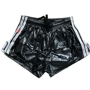Black PU Nylon Sport Sprint Shorts mit Gummizug Retro Shorts Bild 1