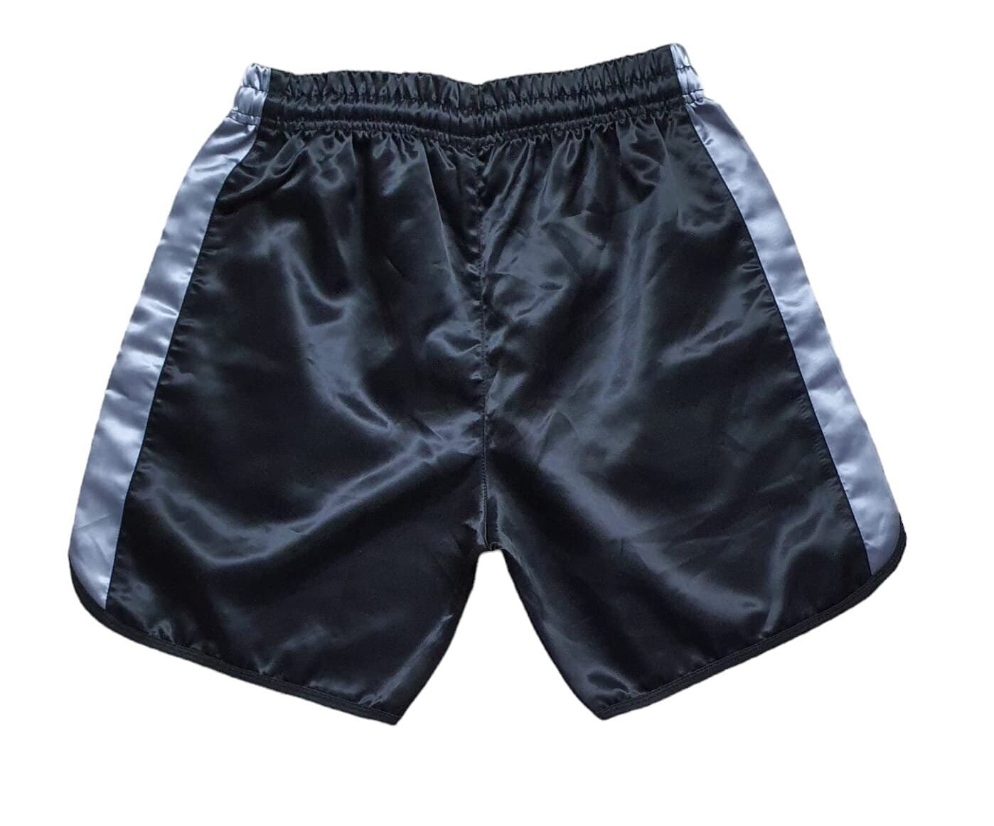 Black Satin Retro Boxing Shorts, Shiny Satin Style Short