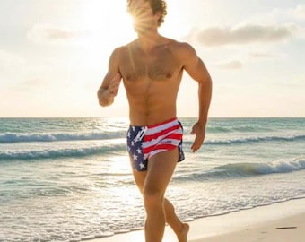 Shorts esportivos de poliéster americano, shorts de praia, shorts esportivos, leves e respiráveis
