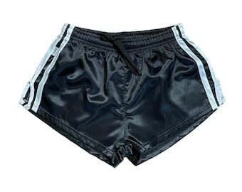 Sporty Chic: Shiny Nylon Activewear Shorts - Sprinter, Satin & Retro Styles