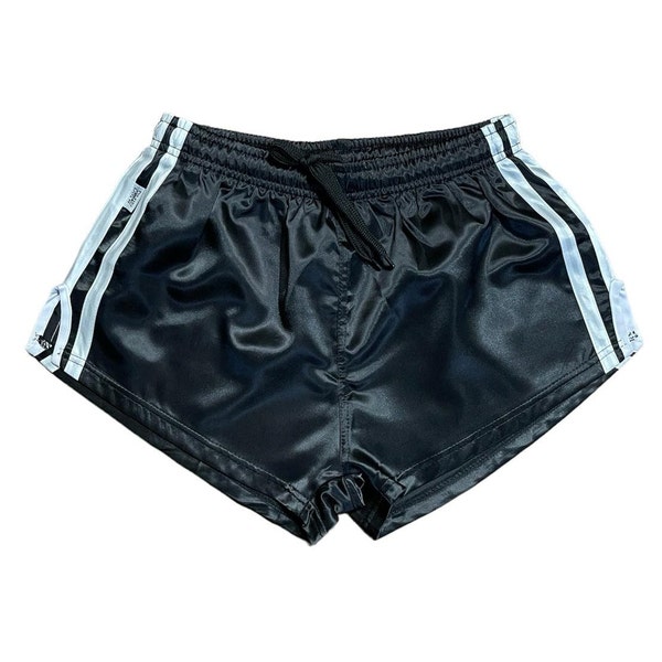 Sporty Chic: Shiny Nylon Activewear Shorts - Sprinter, Satin & Retro Styles