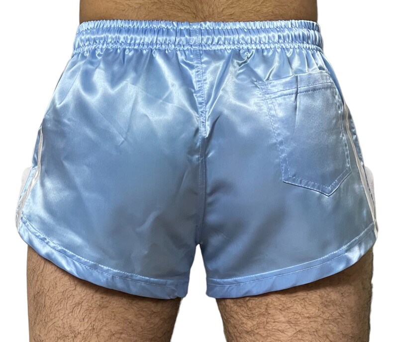 Runway to Retro: Sporty Sprint-Inspired Skyblue Nylon Satin High Cut Shorts Bild 5