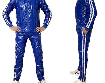 Shine in Style: The Ultimate PU Nylon Sport Jogging Suit Blue/White