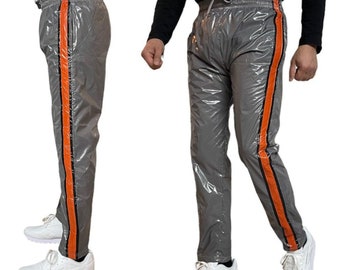 Unleash Your Active Style with our Shiny Gray PU Nylon Sport Jogging Trouser