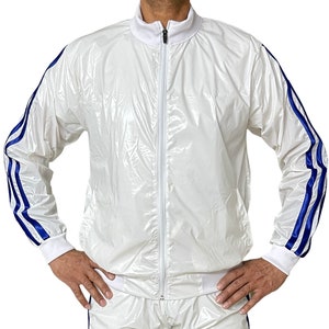 Radiant Performance: PU Nylon Transparent Sport Jogging Top in Shiny White/Blue Bild 3