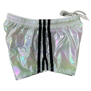 Rainbow PU nylon sports sprint shorts with elastic retro shorts image 4