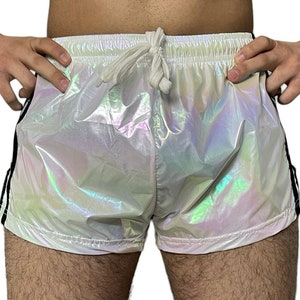 Rainbow PU nylon sports sprint shorts with elastic retro shorts image 1