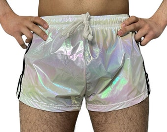 Short de sprint de sport en nylon PU arc-en-ciel avec short rétro élastique