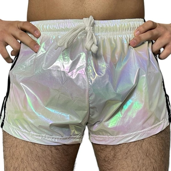 Rainbow PU nylon sports sprint shorts with elastic retro shorts