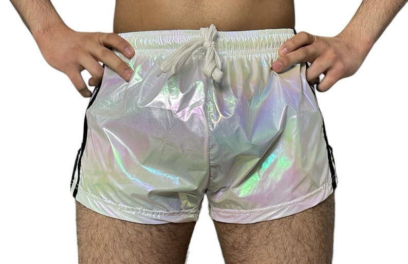 Rainbow PU nylon sports sprint shorts with elastic retro shorts image 1