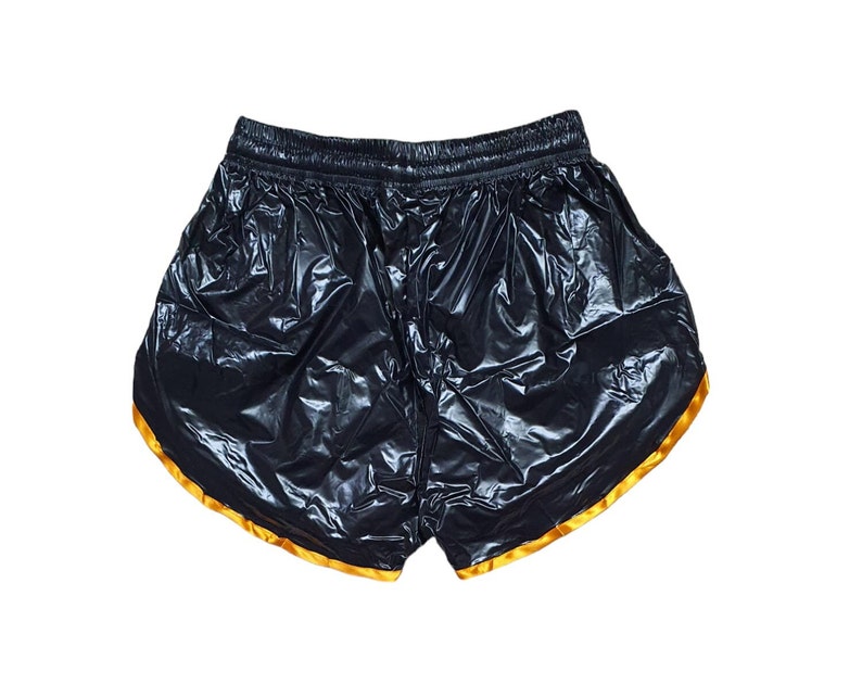 Gloss Sprinter Shorts: Black PU Nylon Sport Short zdjęcie 2