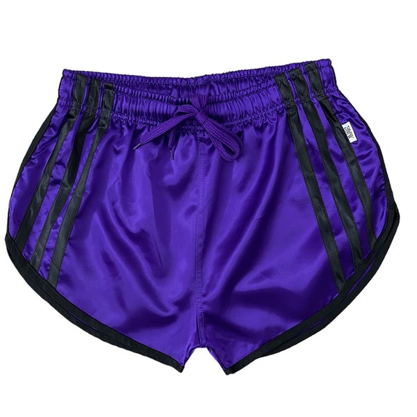 Purple Sleek Nylon Satin Retro Shorts: Channeling Elegance and Sporty Athleticism