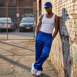 Men’s Royal Blue Shiny Satin Baggy Pants – Stylish, Comfortable & Trendy Sportswear