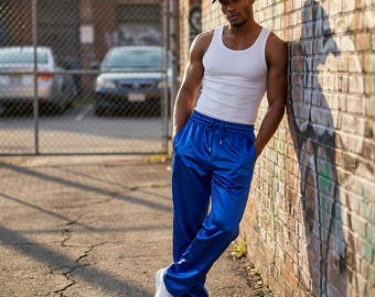 Men’s Royal Blue Shiny Satin Baggy Pants – Stylish, Comfortable & Trendy Sportswear