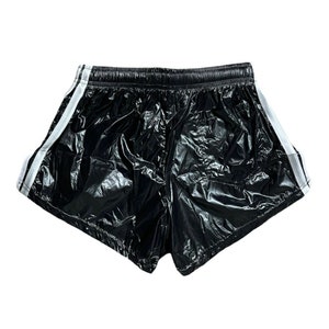 Black PU Nylon Sport Sprint Shorts mit Gummizug Retro Shorts Bild 2