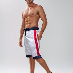 Glanzende satijnen boksshorts - Satijnen casual zwembroek - Witte glanzende satijnen short