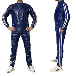 Shine in Style: The Ultimate PU Nylon Sport Jogging Suit Navy and White