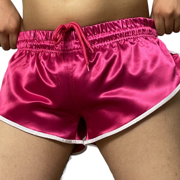 Runway to Retro: Sporty Sprint-Inspired Magenta Nylon Satin High Cut Shorts