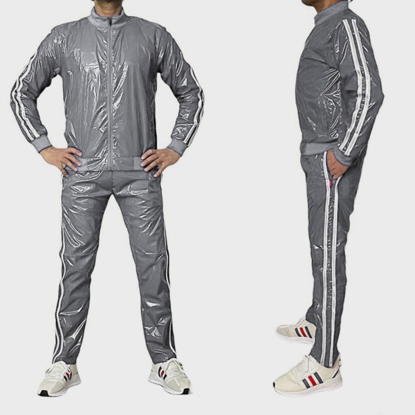 Shine in Style: The Ultimate PU Nylon Sport Jogging Suit Gray White