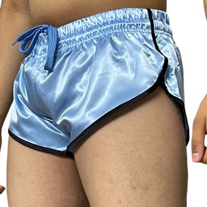 Runway to Retro: Sporty Sprint-Inspired Skyblue Nylon Satin High Cut Shorts Bild 3