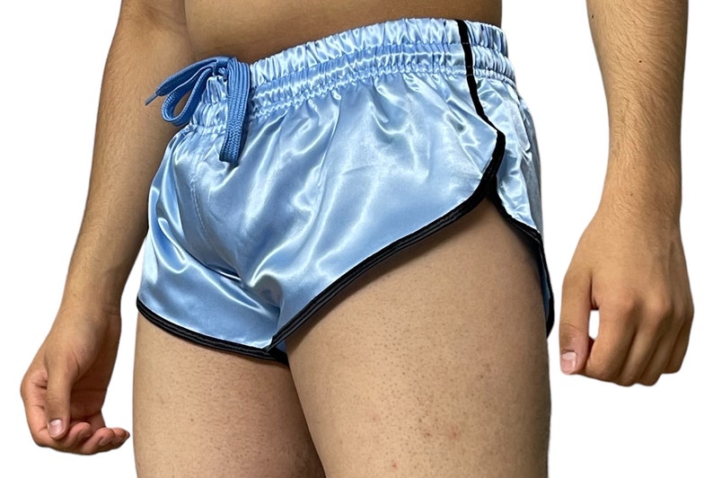 Runway to Retro: Sporty Sprint-Inspired Skyblue Nylon Satin High Cut Shorts Bild 3