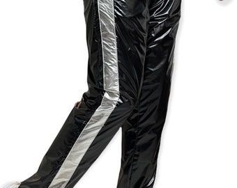 Shine Bright in Style: Black PU Nylon Sport Jogging Pants