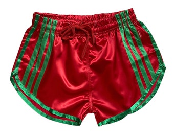 Red Sleek Nylon Satin Retro Shorts: Channeling Elegance and Sporty Athleticism