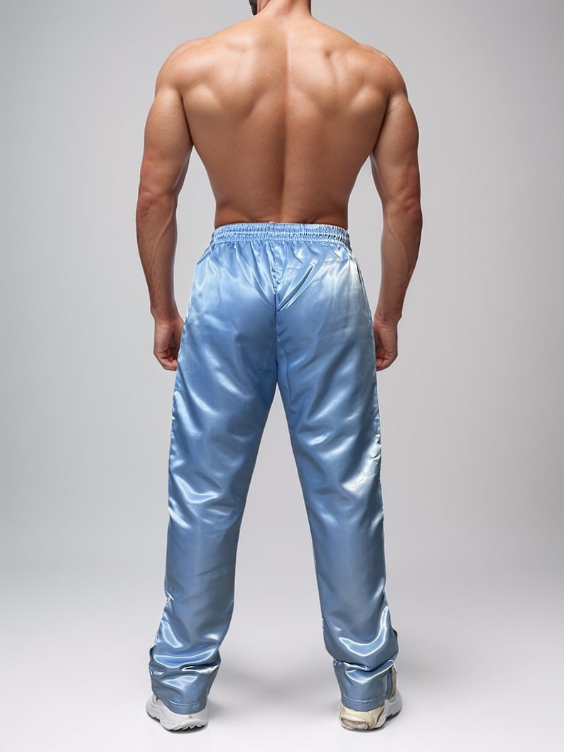 Translucent Track Pants Skyblue Shiny Satin Track Pants – Glossy Athletic Joggers With Mesh ...