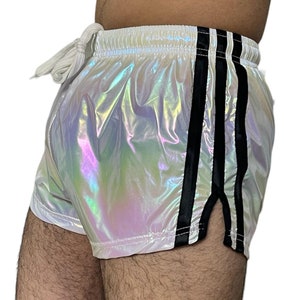 Rainbow PU nylon sports sprint shorts with elastic retro shorts image 3