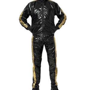 Shine in Style: The Ultimate PU Nylon Sport Jogging Suit Black Gold Bild 2