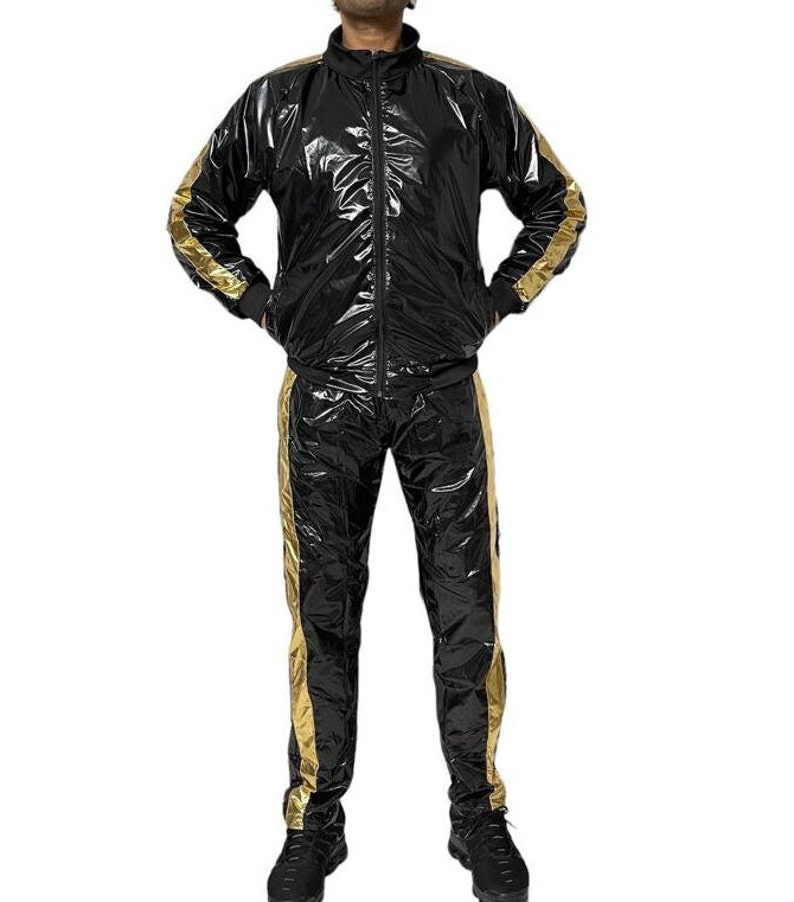 Shine in Style: The Ultimate PU Nylon Sport Jogging Suit Black Gold Bild 2