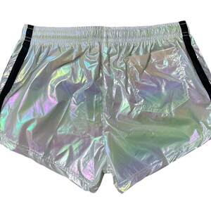 Rainbow PU nylon sports sprint shorts with elastic retro shorts image 5