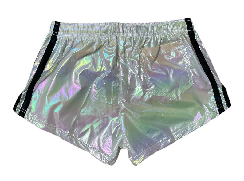 Rainbow PU nylon sports sprint shorts with elastic retro shorts image 5