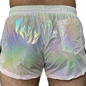 Rainbow PU nylon sports sprint shorts with elastic retro shorts image 6